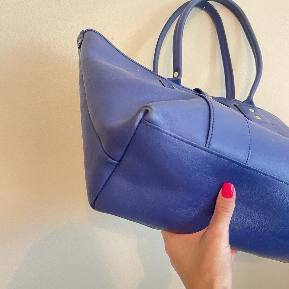 J.W. Hulme Co Leather Tote Bag Blue USA Made Heritage Workwear Carryall READ
